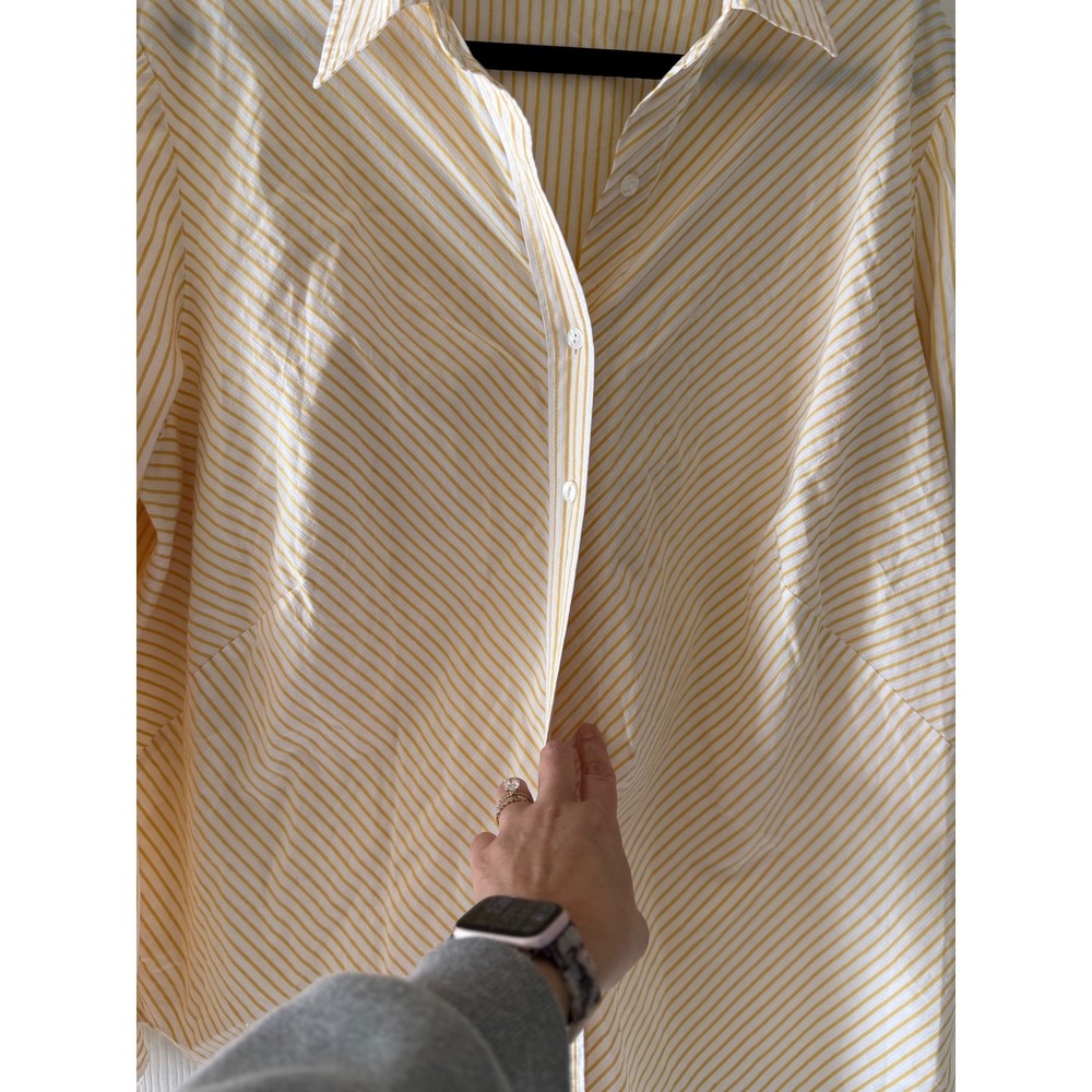 Lafayette 148 New‎ York Size 20 Yellow Stripe Cotton Button Front Blouse Plus - Picture 4 of 8